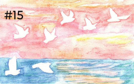 Doves Flying over Ocean Sunset Painting